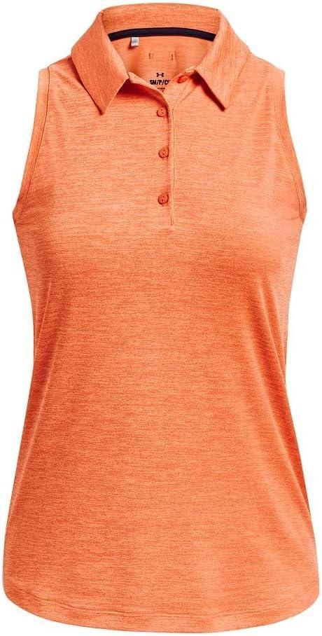 image:imageUnder Armour Womens Zinger Sleeveless Golf Polo866 Orange Blast Midnight Navy Metallic Silver