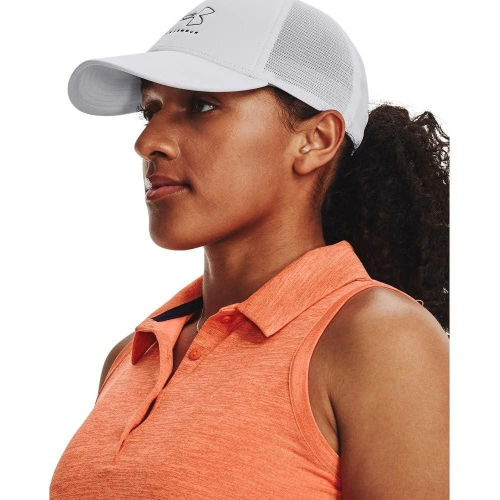 image:imageUnder Armour Womens Zinger Sleeveless Golf Polo866 Orange Blast Midnight Navy Metallic Silver