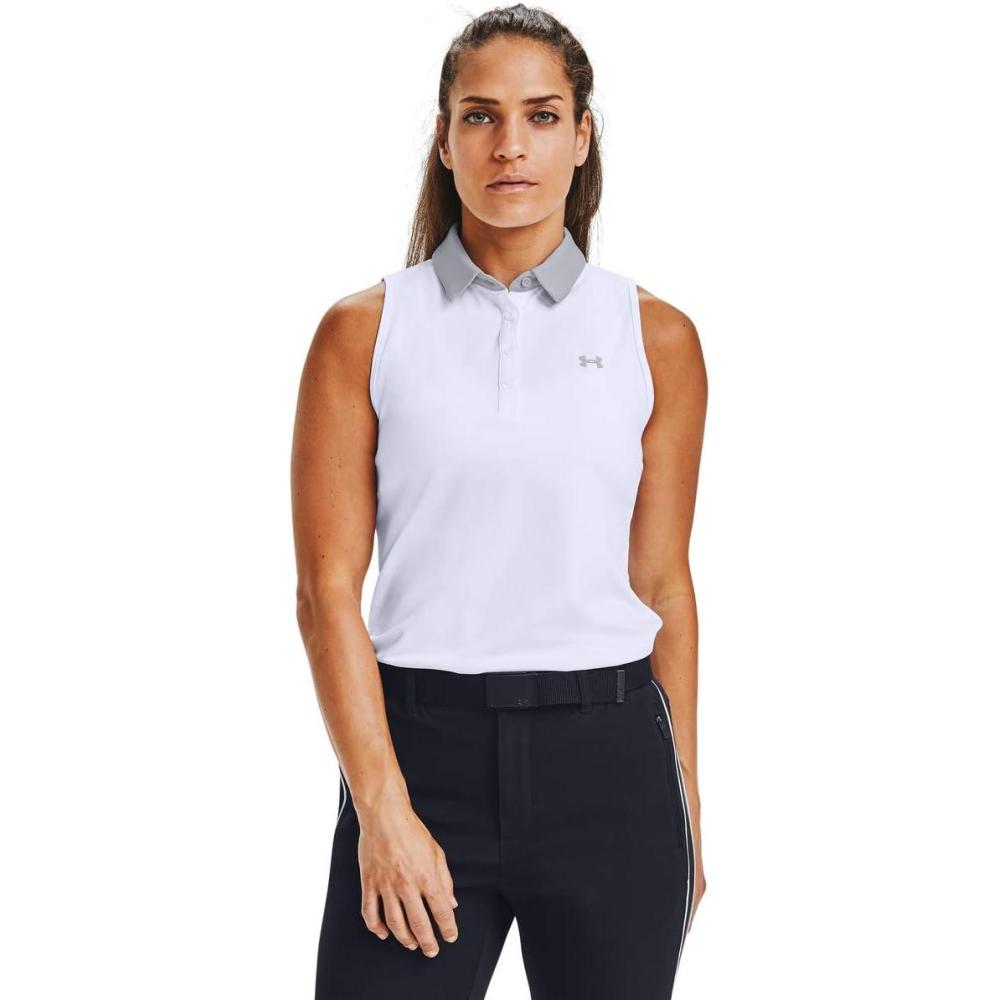 image:imageUnder Armour Womens Zinger Sleeveless Golf PoloWhite 101Halo Gray