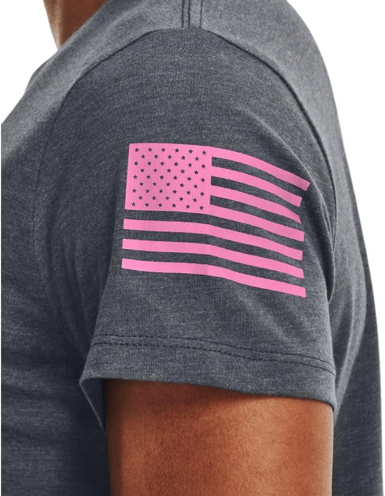 image:imageUnder Armour Womens New Freedom Logo TShirt012 Pitch Gray Medium Heather Pink Edge