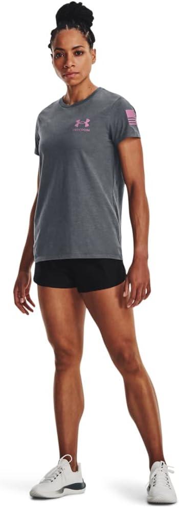 image:imageUnder Armour Womens New Freedom Logo TShirt012 Pitch Gray Medium Heather Pink Edge