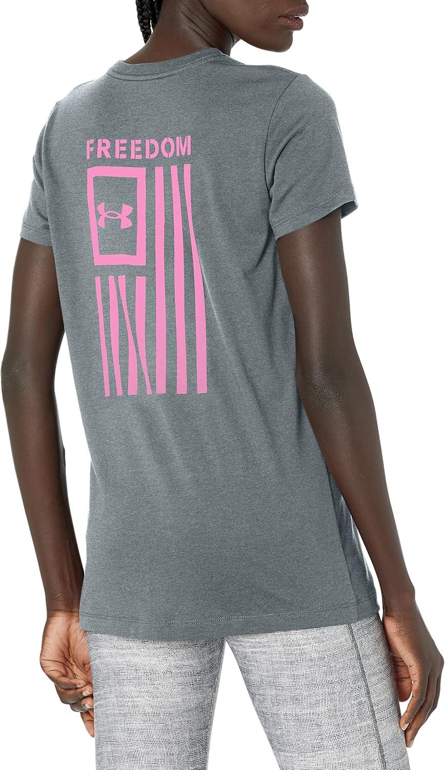 image:imageUnder Armour Womens New Freedom Logo TShirt012 Pitch Gray Medium Heather Pink Edge