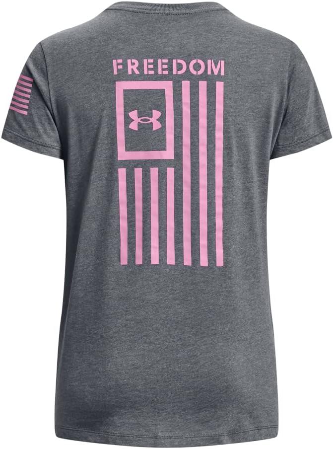 image:imageUnder Armour Womens New Freedom Logo TShirt012 Pitch Gray Medium Heather Pink Edge