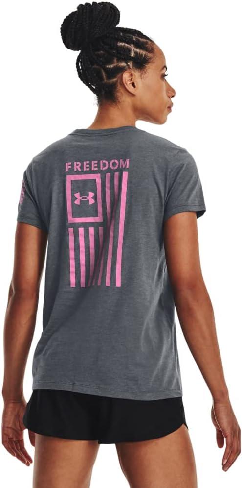 image:imageUnder Armour Womens New Freedom Logo TShirt012 Pitch Gray Medium Heather Pink Edge