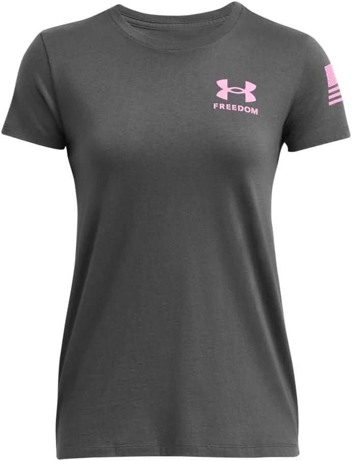 image:imageUnder Armour Womens New Freedom Logo TShirt026 Castlerock Meta Pink