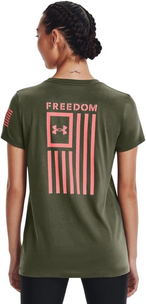 image:imageUnder Armour Womens New Freedom Logo TShirtMarine Od Green 391Pink Sands