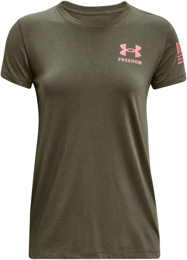 image:imageUnder Armour Womens New Freedom Logo TShirtMarine Od Green 391Pink Sands