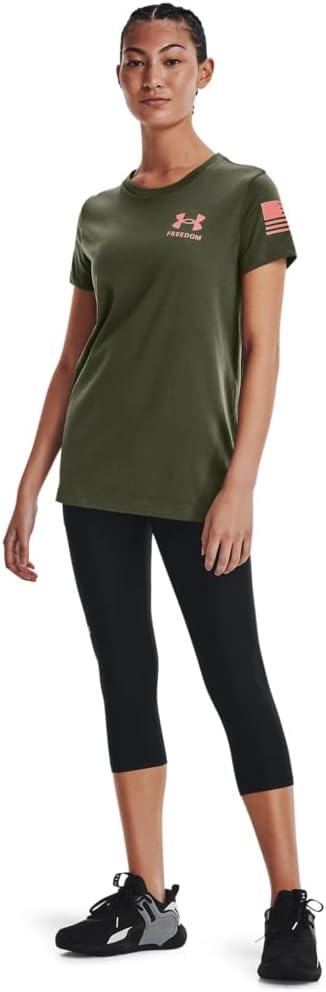 image:imageUnder Armour Womens New Freedom Logo TShirtMarine Od Green 391Pink Sands