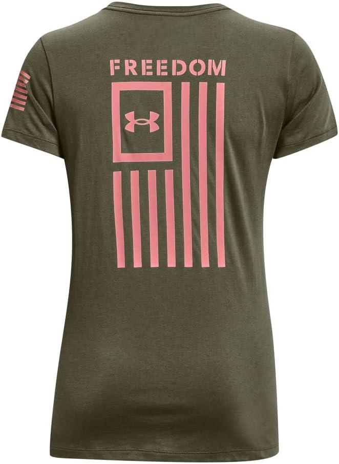 image:imageUnder Armour Womens New Freedom Logo TShirtMarine Od Green 391Pink Sands
