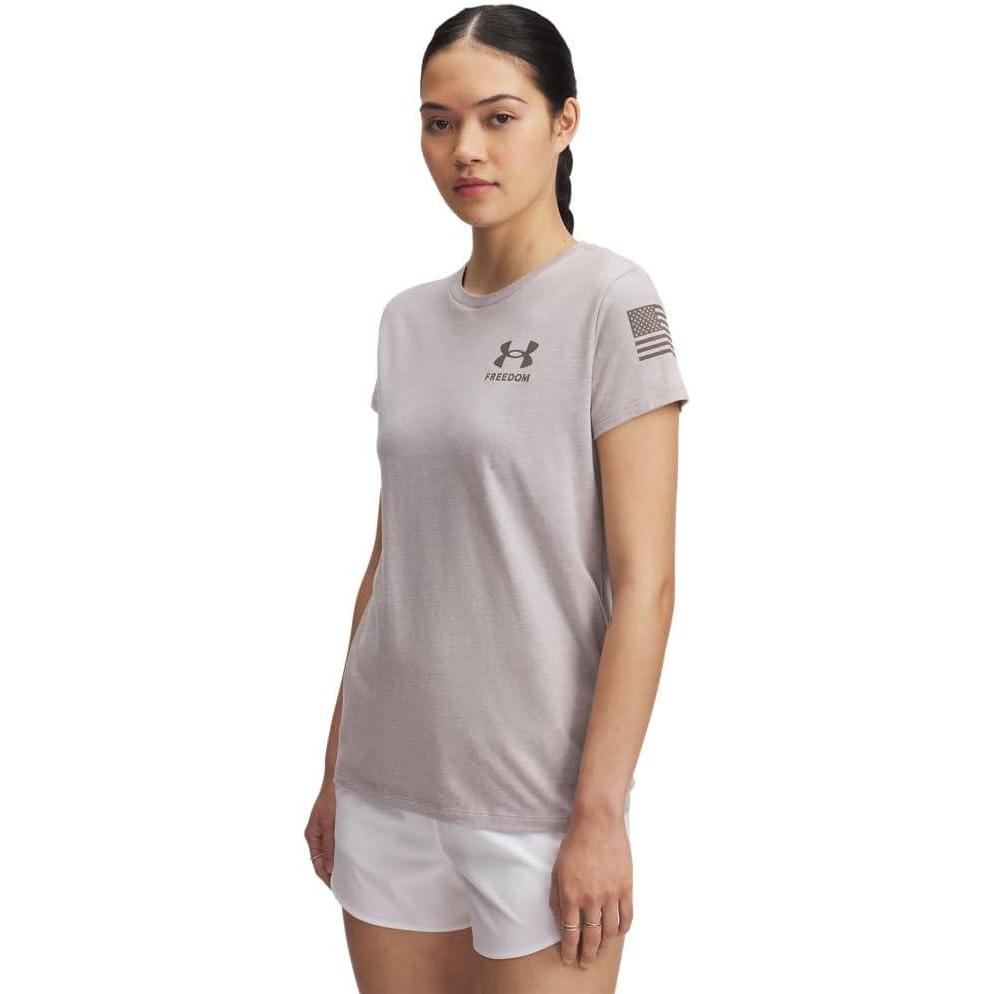 image:imageUnder Armour Womens New Freedom Logo TShirt010 Gray Dawn Light Heather   Fresh Clay