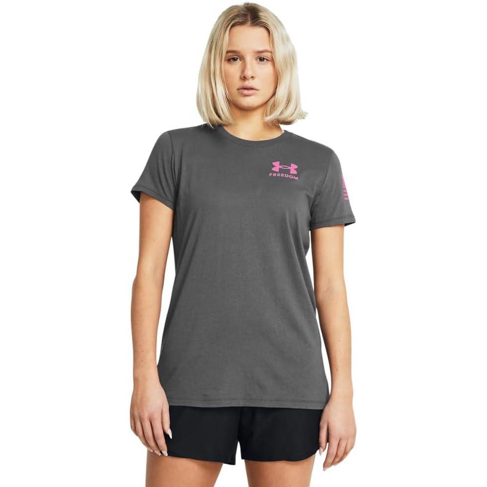 image:imageUnder Armour Womens New Freedom Logo TShirt025 Castlerock Pink Edge