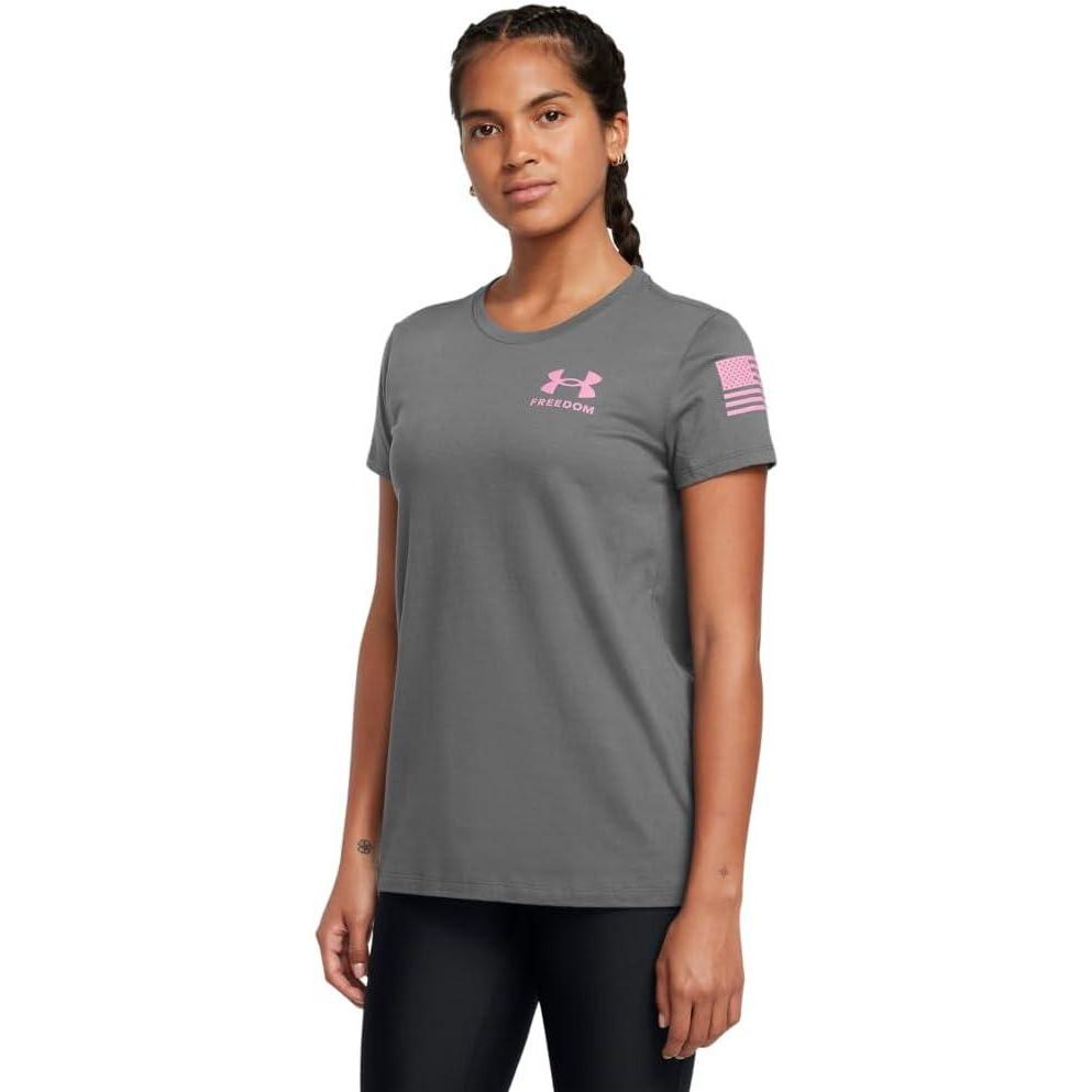 image:imageUnder Armour Womens New Freedom Logo TShirt026 Castlerock Meta Pink