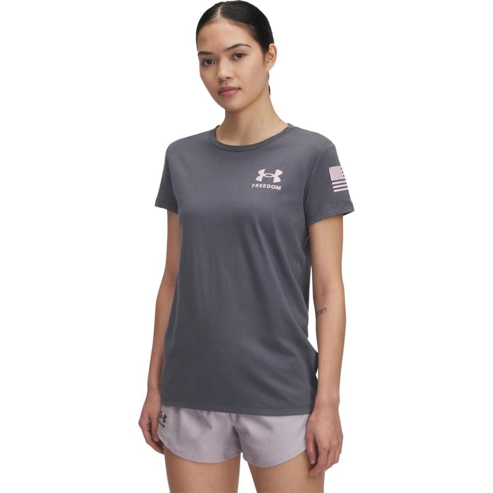 image:imageUnder Armour Womens New Freedom Logo TShirt027 Castlerock Prime Pink