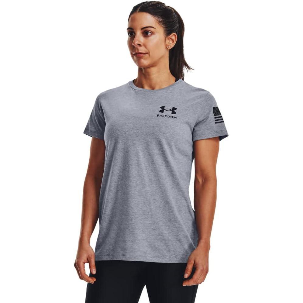 image:imageUnder Armour Womens New Freedom Logo TShirt036 Steel Light Heather   Black
