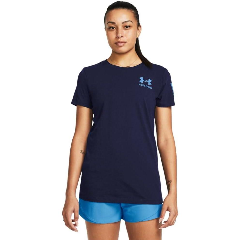 image:imageUnder Armour Womens New Freedom Logo TShirt410 Midnight Navy   Viral Blue