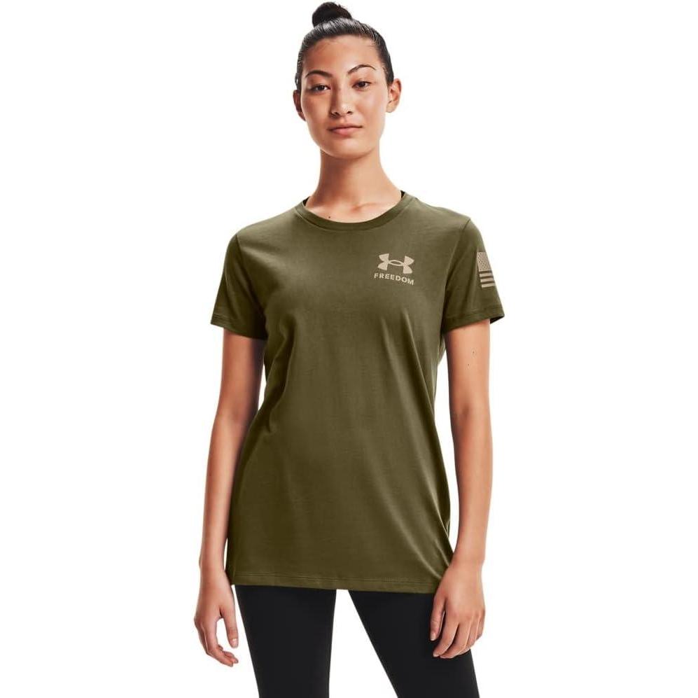 image:imageUnder Armour Womens New Freedom Logo TShirtMarine Od Green 390Desert Sand