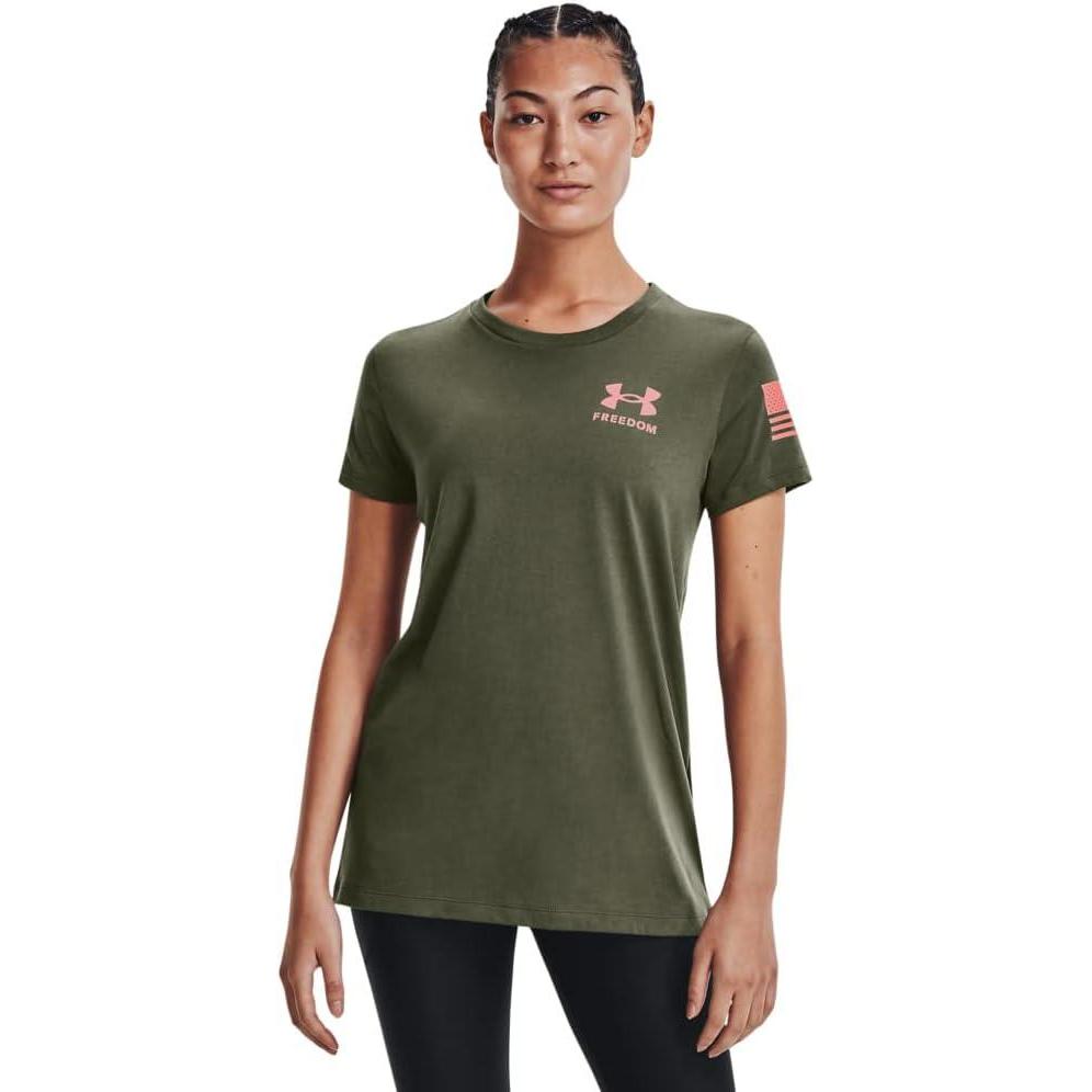 image:imageUnder Armour Womens New Freedom Logo TShirtMarine Od Green 391Pink Sands