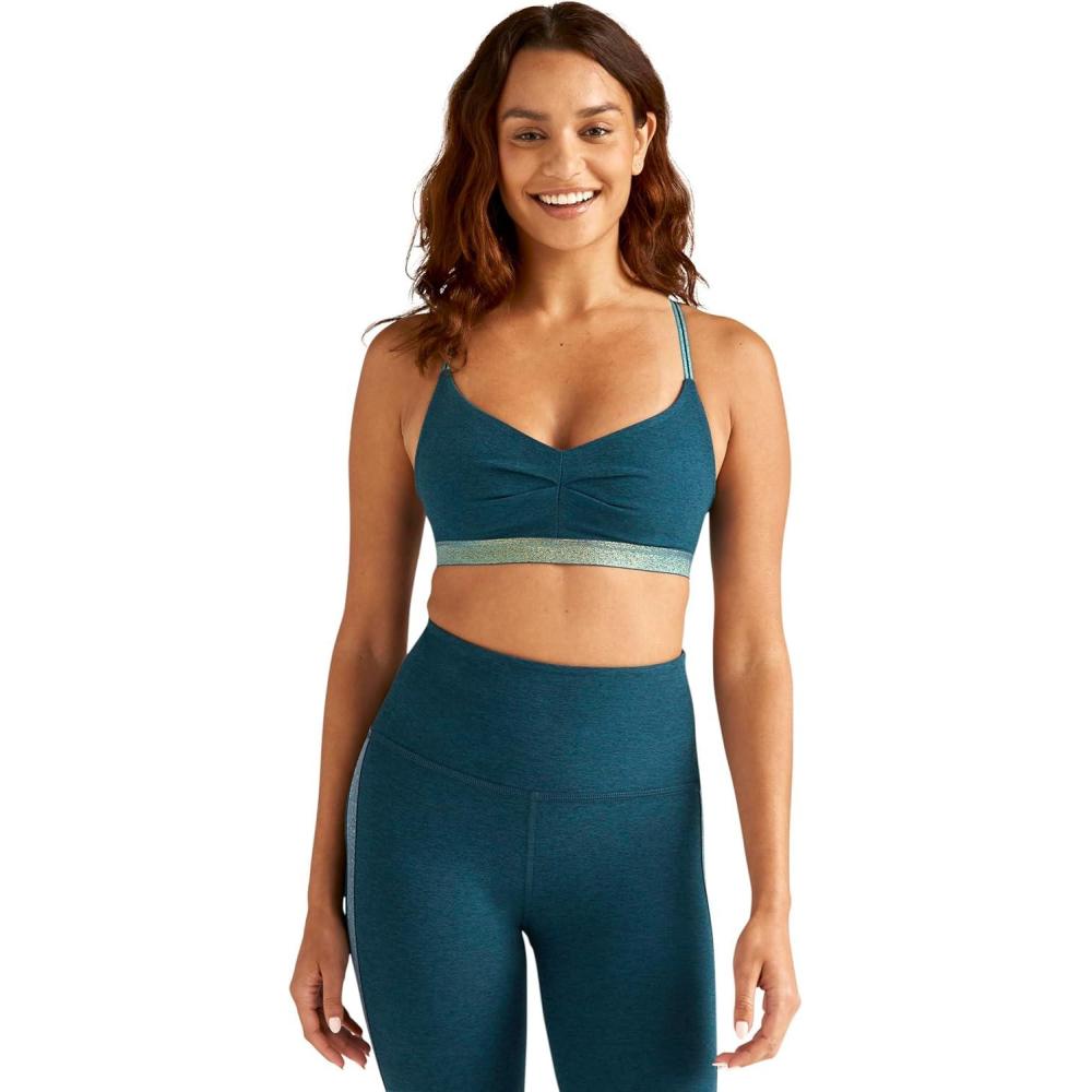 image:imageBeyond Yoga Spacedye Shine On Bra for Women  PolyesterElastane Blend Fabric  Wide Neckline  Racer BackBlue Gem Heather