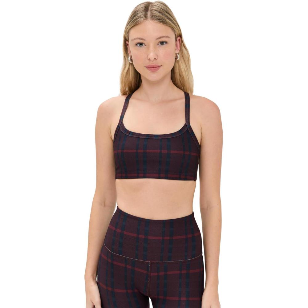 image:imageBeyond Yoga Womens Softmark Slim Racerback BraDark Cherry Preppy Plaid
