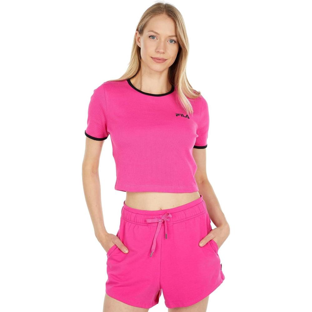 image:imageFila Perla Short Sleeve Crop TopPink GloBlack