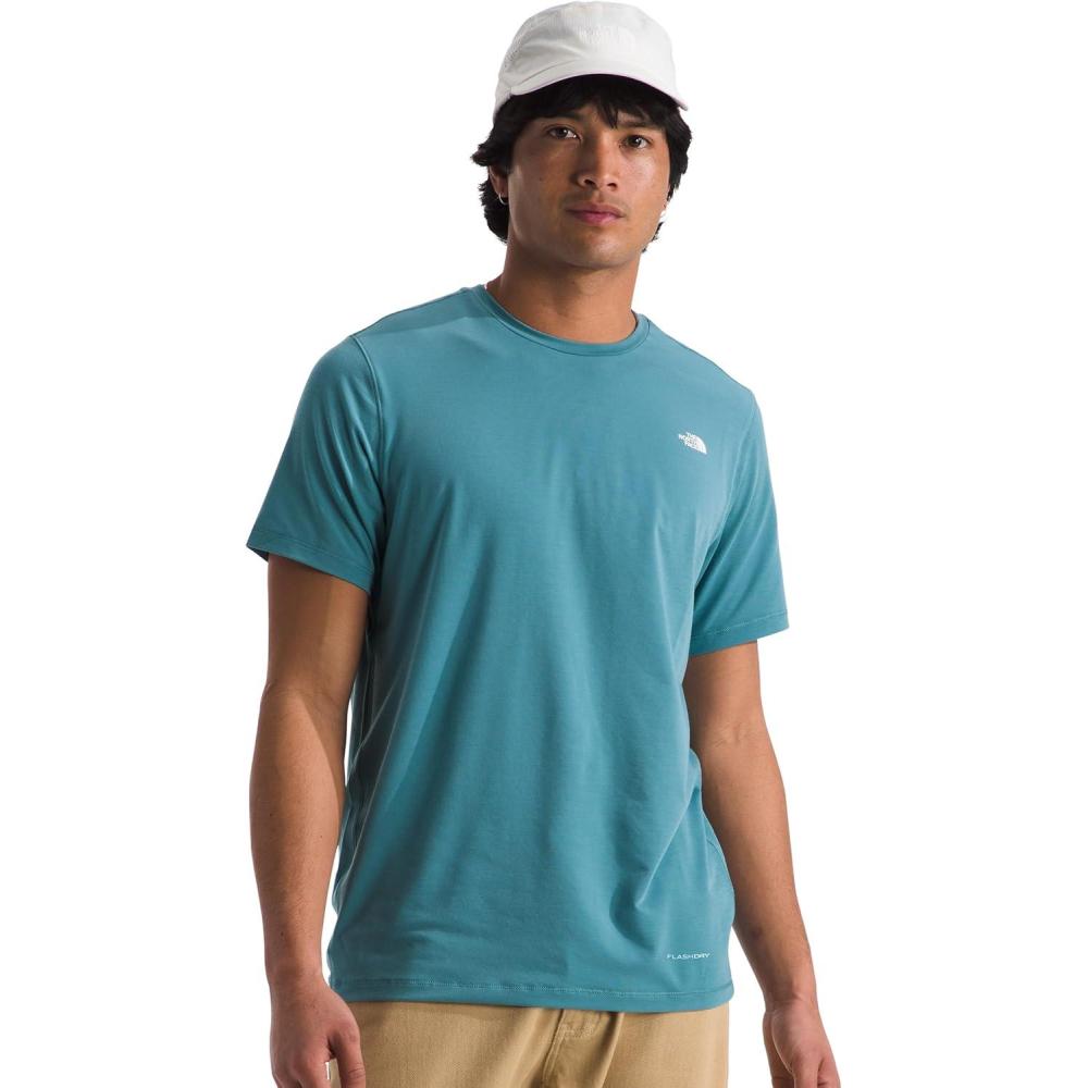 image:imageTHE NORTH FACE Mens Adventure Tee  Lightweight amp Stretchy Shirt With Setin Sleeves amp Heat Transfer LogoAlgae Blue