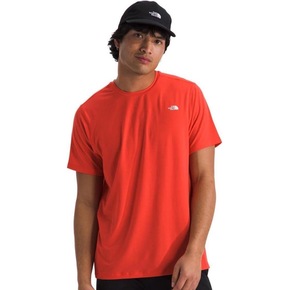 image:imageTHE NORTH FACE Mens Adventure Tee  Lightweight amp Stretchy Shirt With Setin Sleeves amp Heat Transfer LogoCrimson Orange