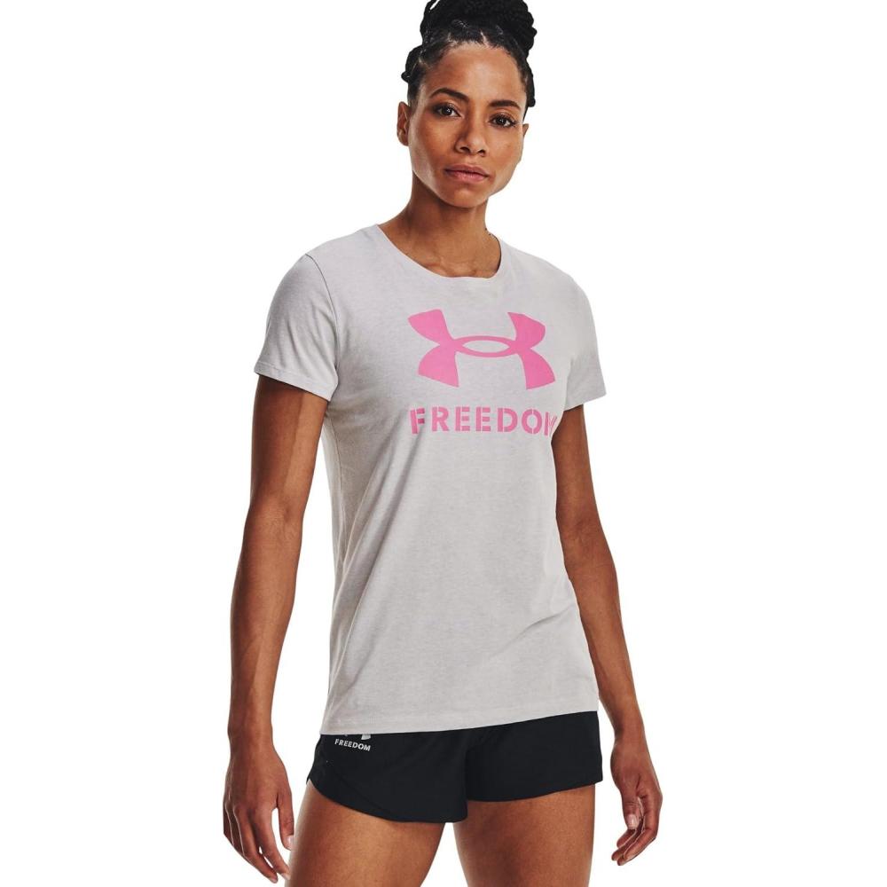image:imageUnder Armour New Freedom Logo TShirt015 Halo Gray Light Heather   Pink Edge
