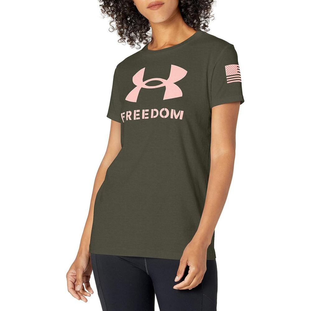 image:imageUnder Armour New Freedom Logo TShirtBaroque Green 310Pink Clay
