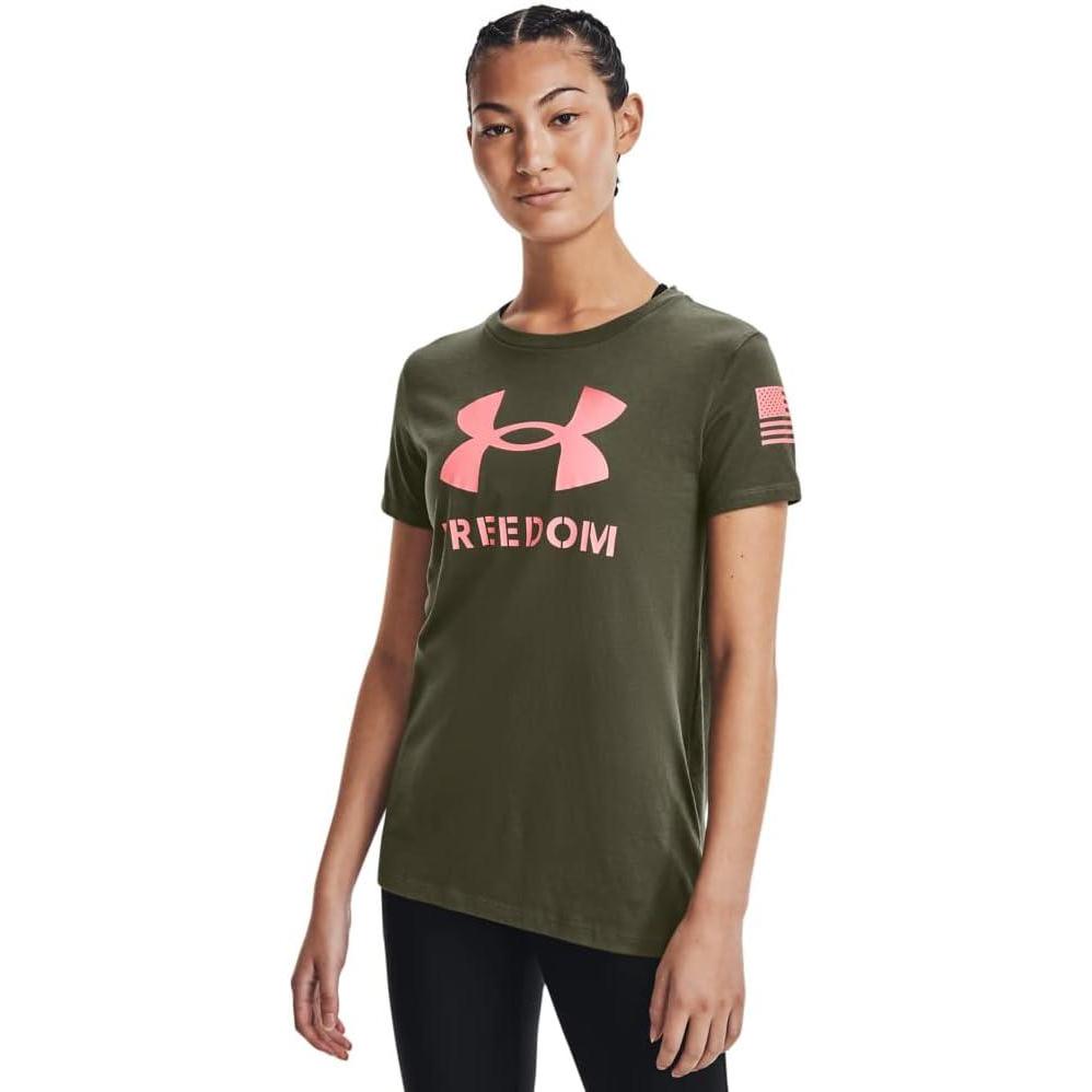 image:imageUnder Armour New Freedom Logo TShirtMarine Od Green 390Pink Sands