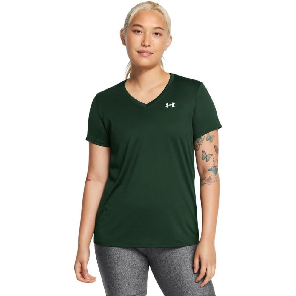 image:imageUnder Armour Womens Tech Short Sleeve V Neck301 Forest Green   White