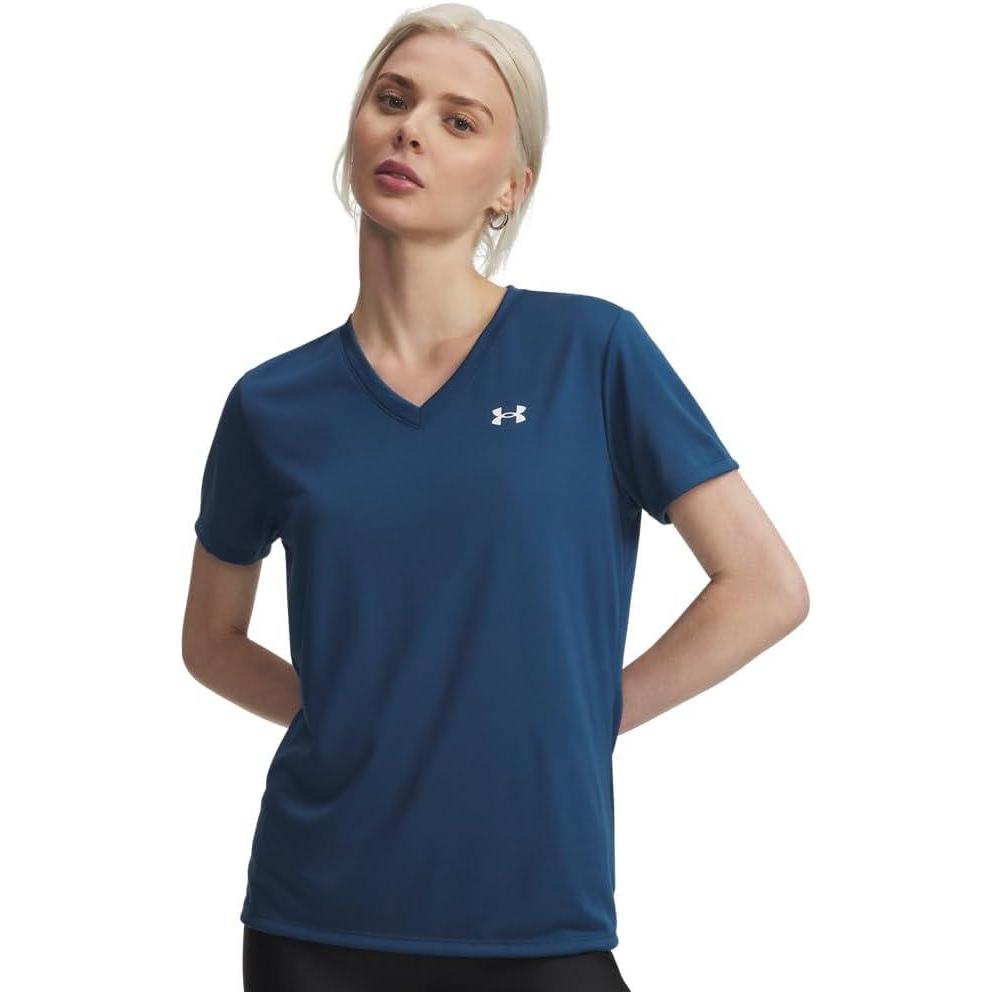 image:imageUnder Armour Womens Tech Short Sleeve V Neck498 Wham Blue   White
