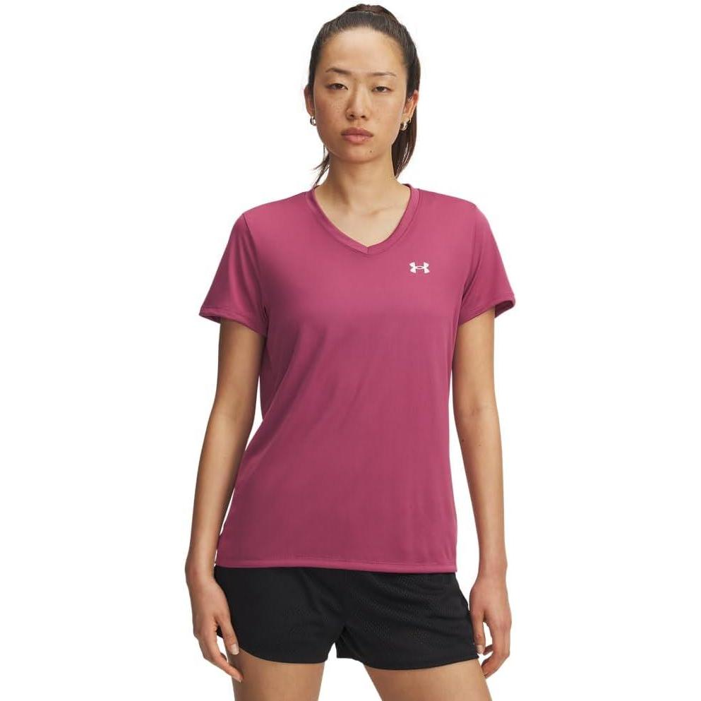 image:imageUnder Armour Womens Tech Short Sleeve V Neck659 Fuchsia Dusk   White