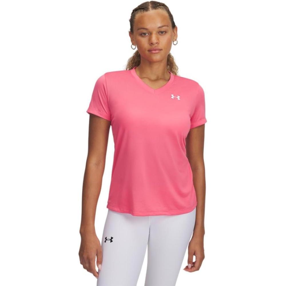 image:imageUnder Armour Womens Tech Short Sleeve V Neck672 Super Pink   White