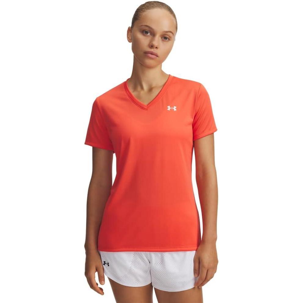 image:imageUnder Armour Womens Tech Short Sleeve V Neck690 Venom Red   White