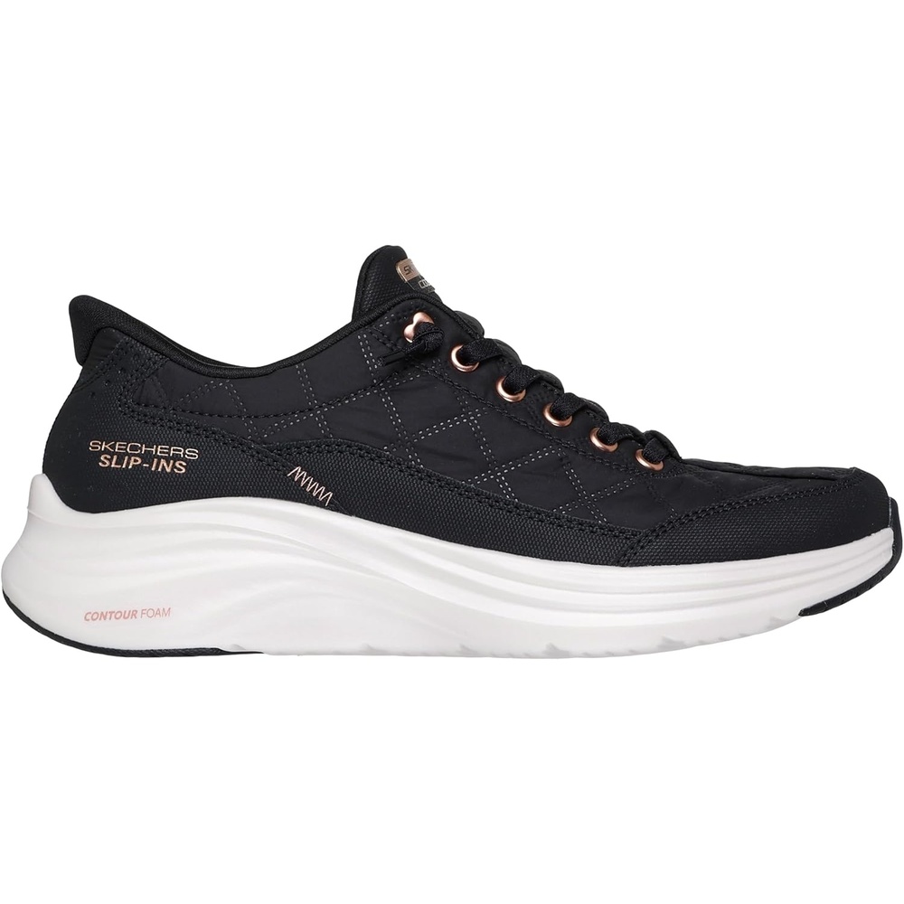 image:imageSkechers Womens Contour Foam  Cozy Fit Golden Hour Hands Free SlipinsBlackRose Gold