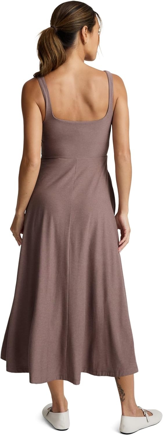 image:imageBeyond Yoga Womens Featherweight At The Ready Square Neck Midi DressRosey Taupe Heather