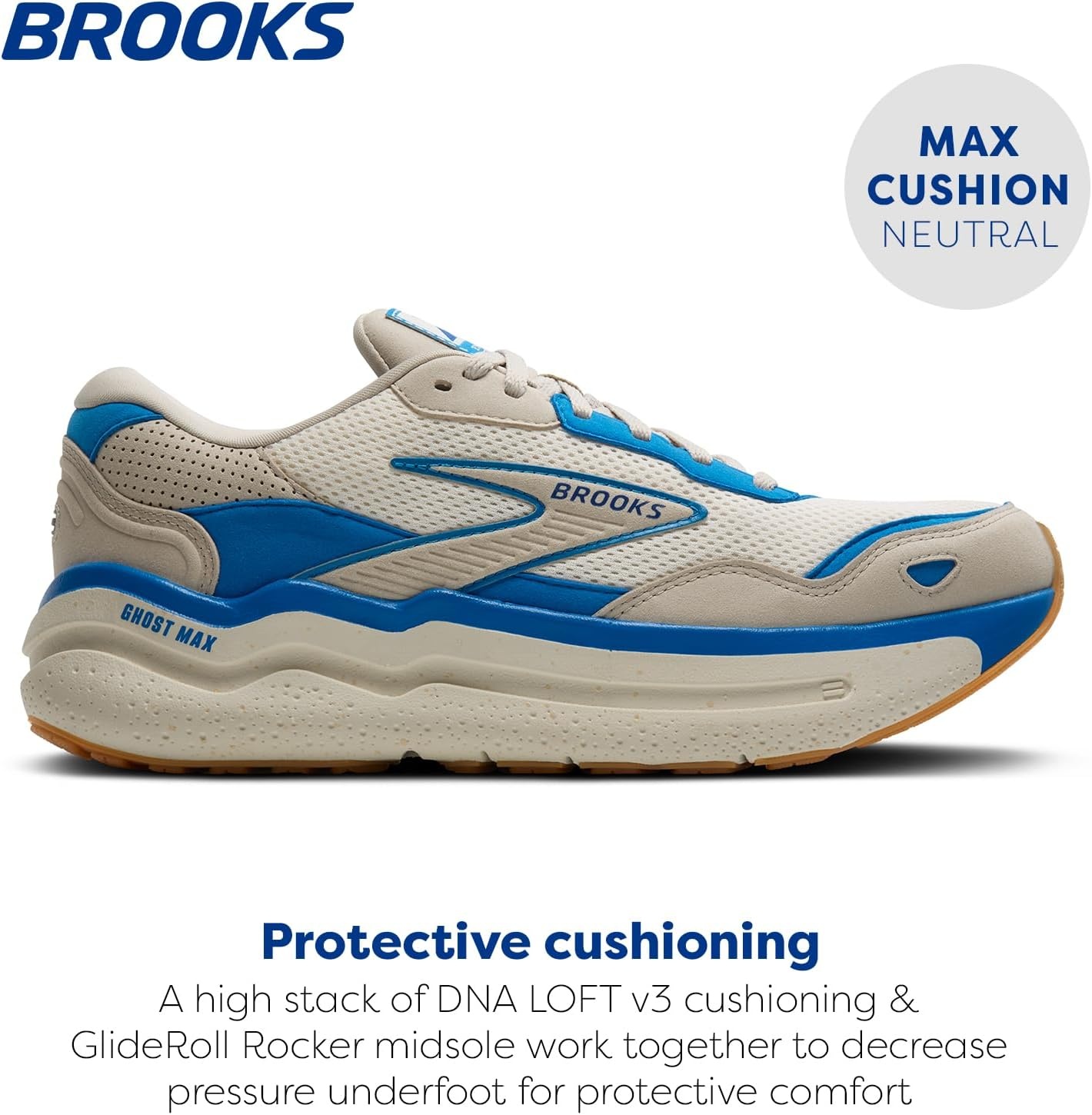 image:imageBrooks Mens Ghost Max SuedeLeather Neutral Running amp Walking ShoeSilver LiningBlueSurf the Web