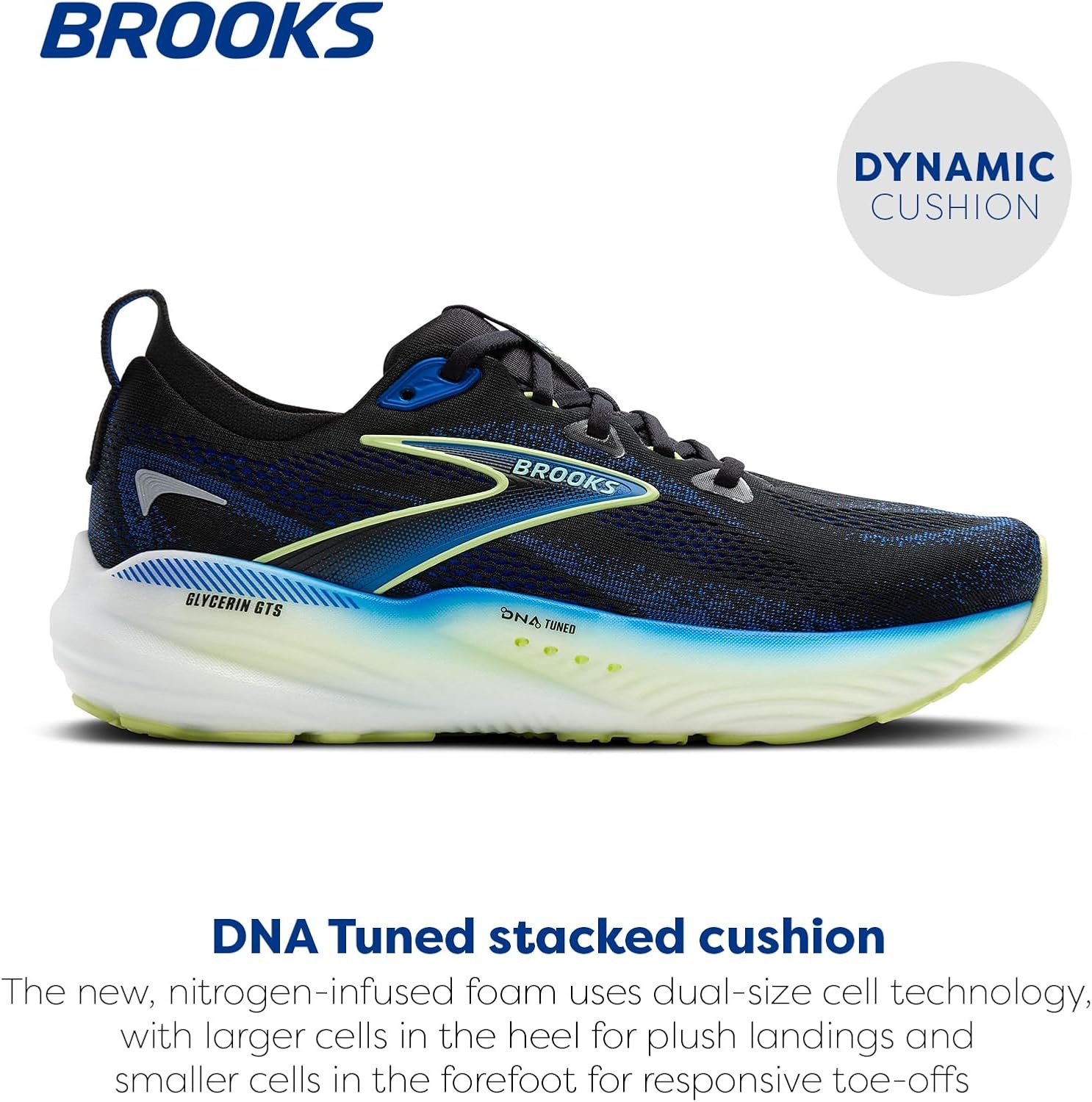 image:imageBrooks Mens Glycerin GTS 22 Supportive Running ShoeBlackCobaltNeo Yellow
