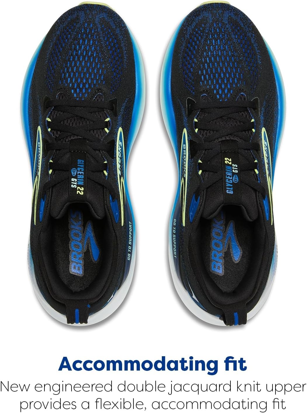 image:imageBrooks Mens Glycerin GTS 22 Supportive Running ShoeBlackCobaltNeo Yellow