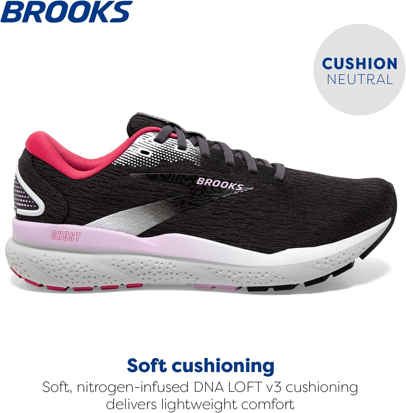 image:imageBrooks Womens Ghost 16 Neutral Running ShoeBlackEbonyRaspberry