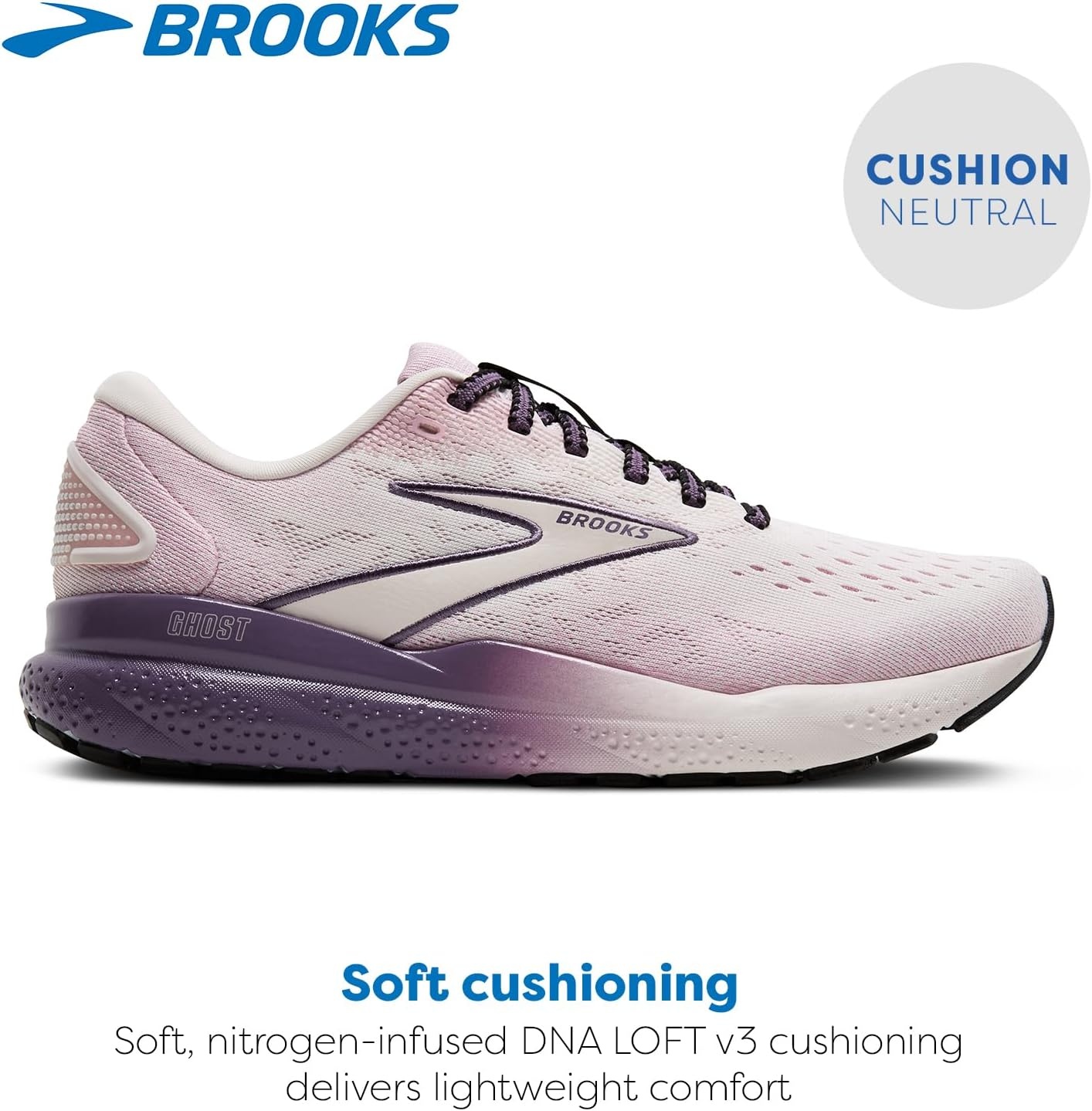 image:imageBrooks Womens Ghost 16 Neutral Running ShoeBlackLilacWindsome