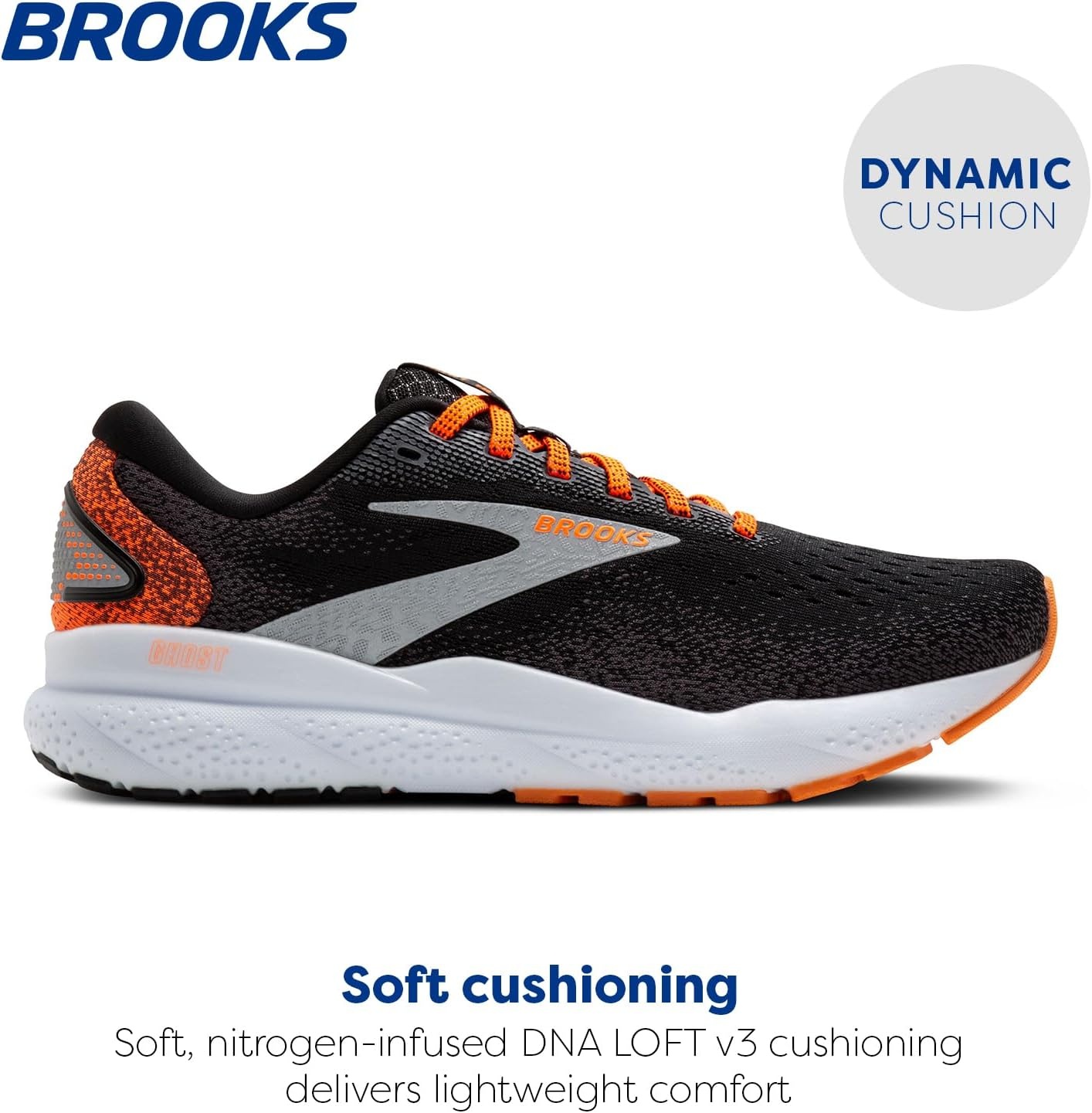 image:imageBrooks Womens Ghost 16 Neutral Running ShoeBlackOrangeWhite