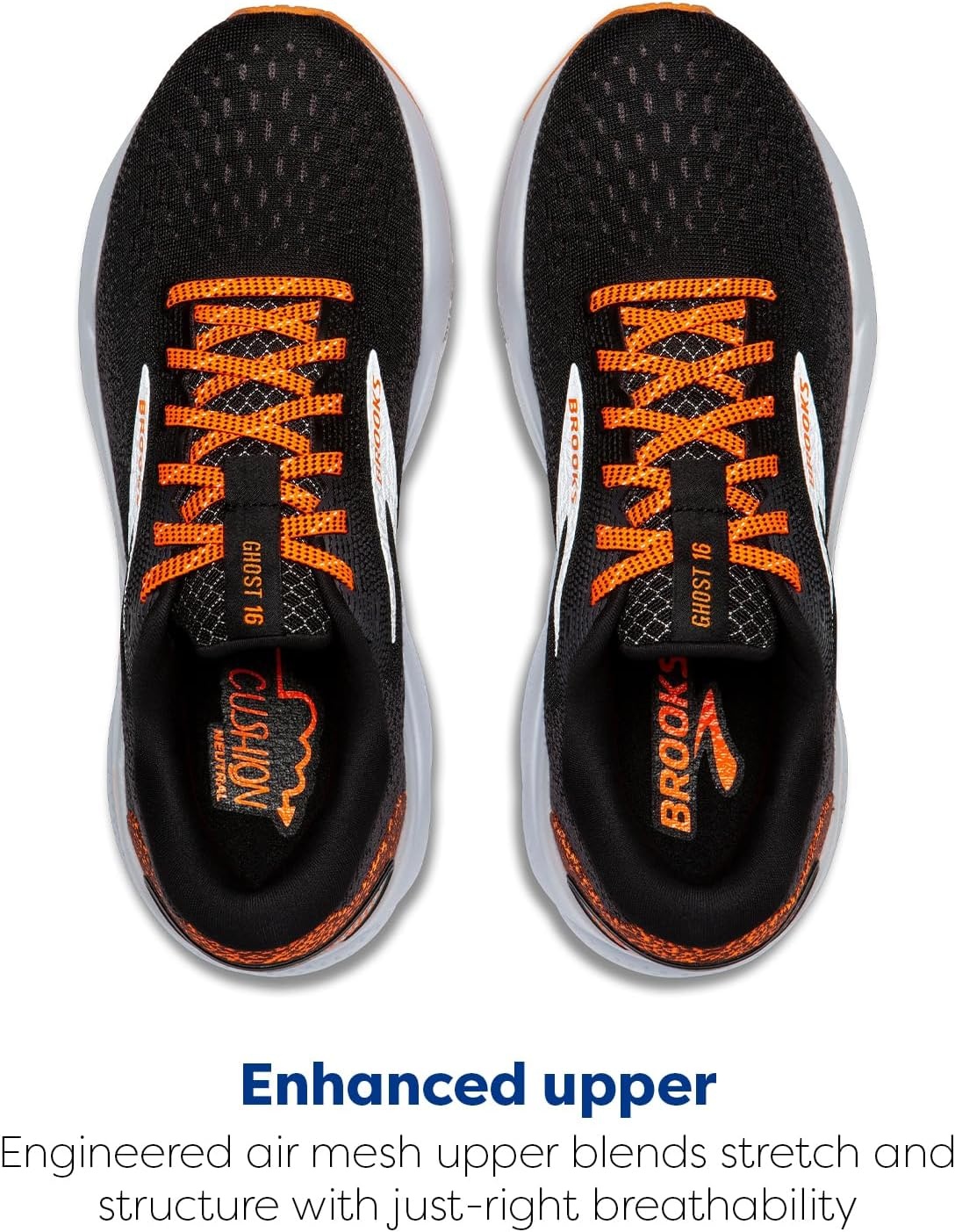 image:imageBrooks Womens Ghost 16 Neutral Running ShoeBlackOrangeWhite
