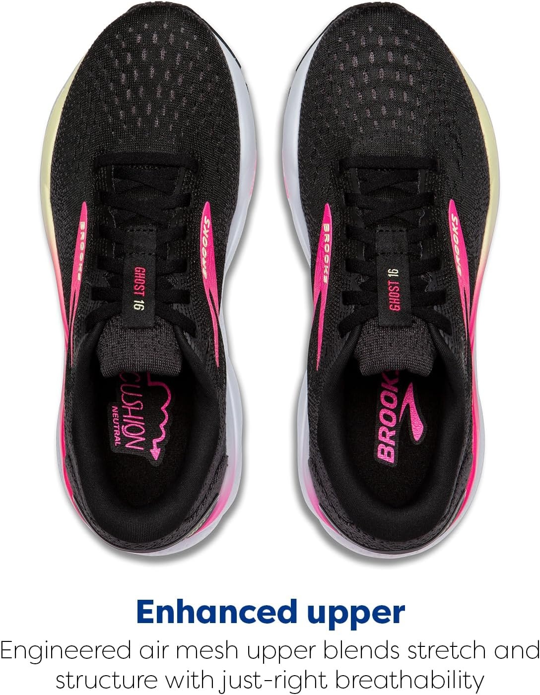 image:imageBrooks Womens Ghost 16 Neutral Running ShoeBlackPinkYellow