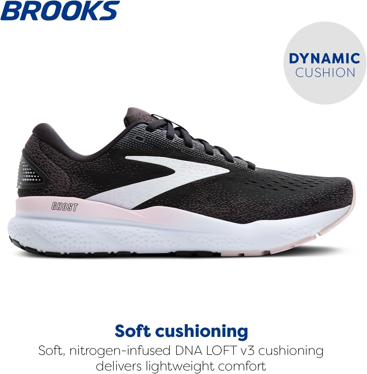 image:imageBrooks Womens Ghost 16 Neutral Running ShoeBlackWhiteOrchid Ice