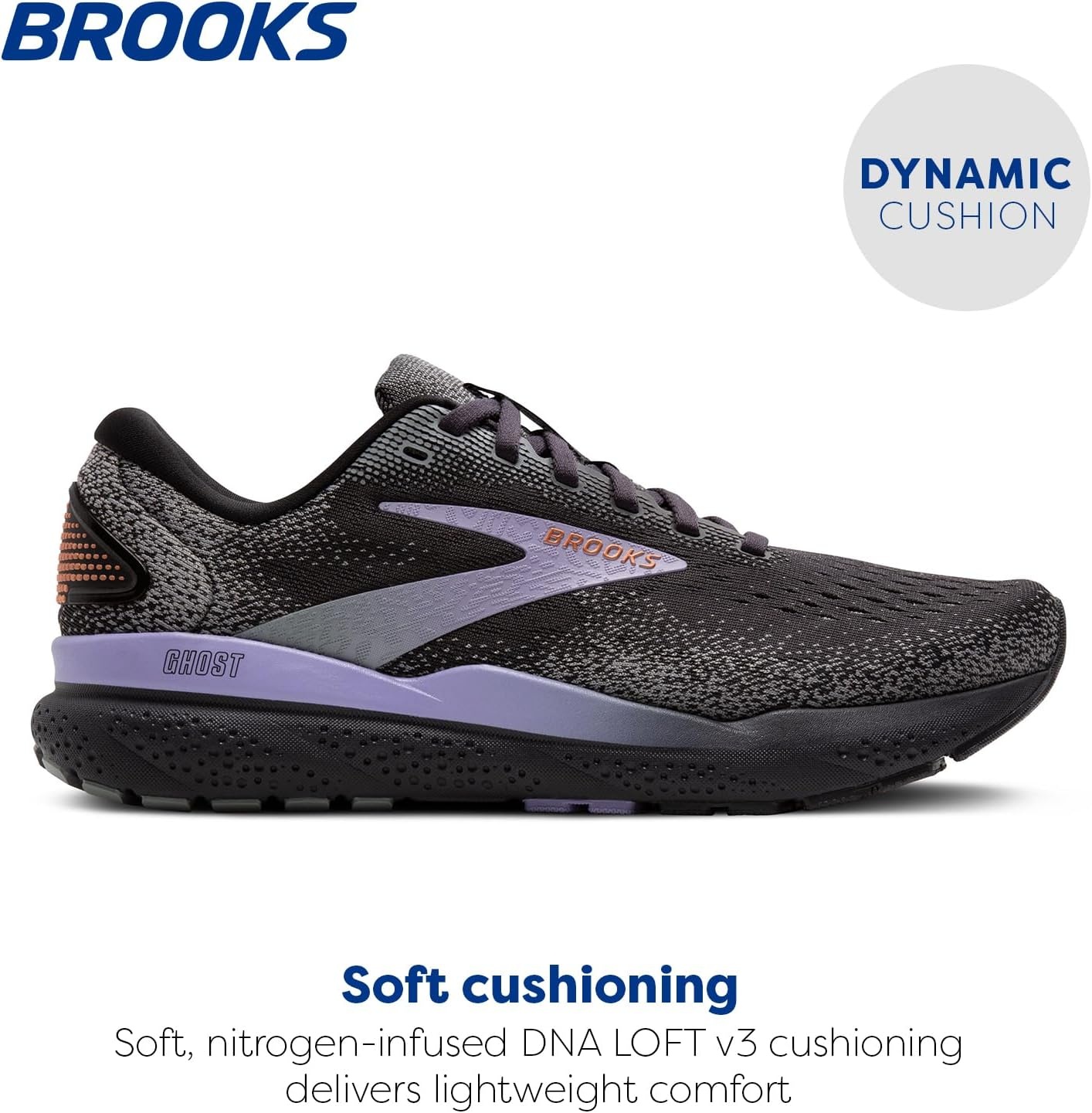 image:imageBrooks Womens Ghost 16 Neutral Running ShoeEbonyLavenderCopper