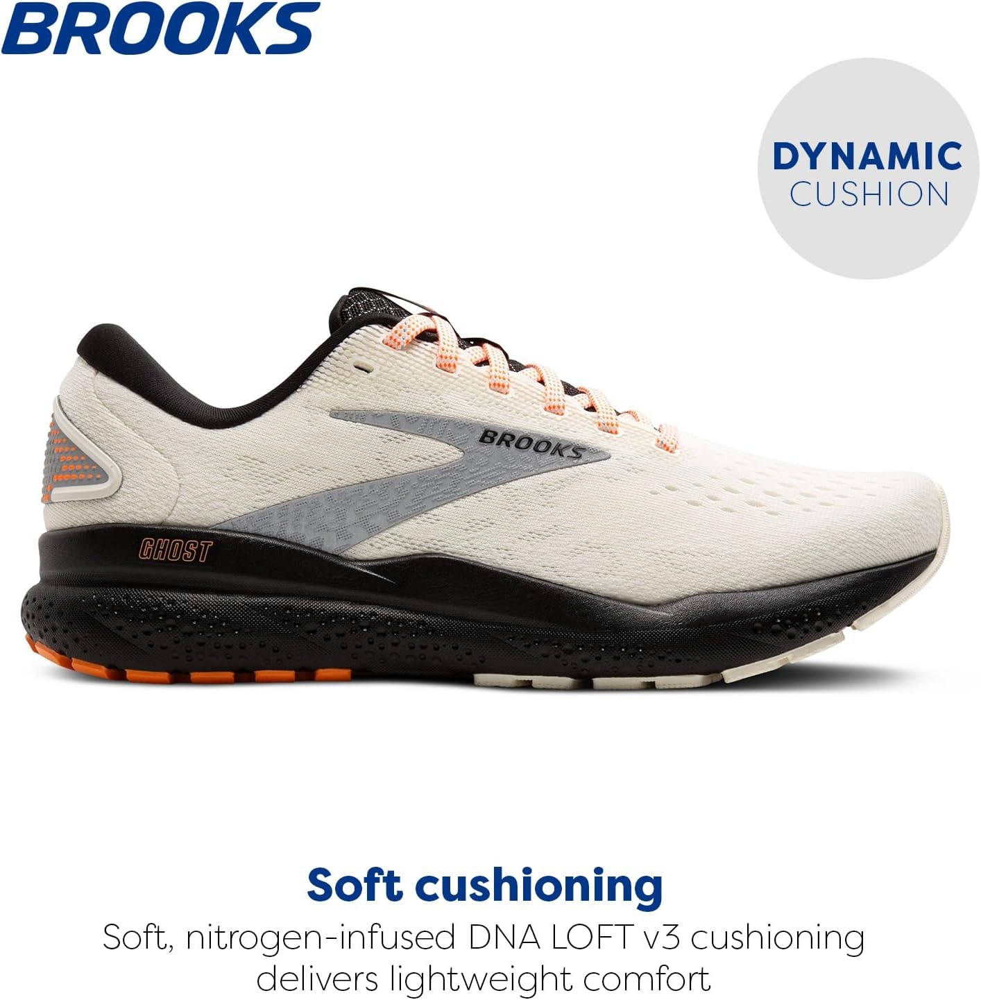 image:imageBrooks Womens Ghost 16 Neutral Running ShoeEcruOrangeBlack