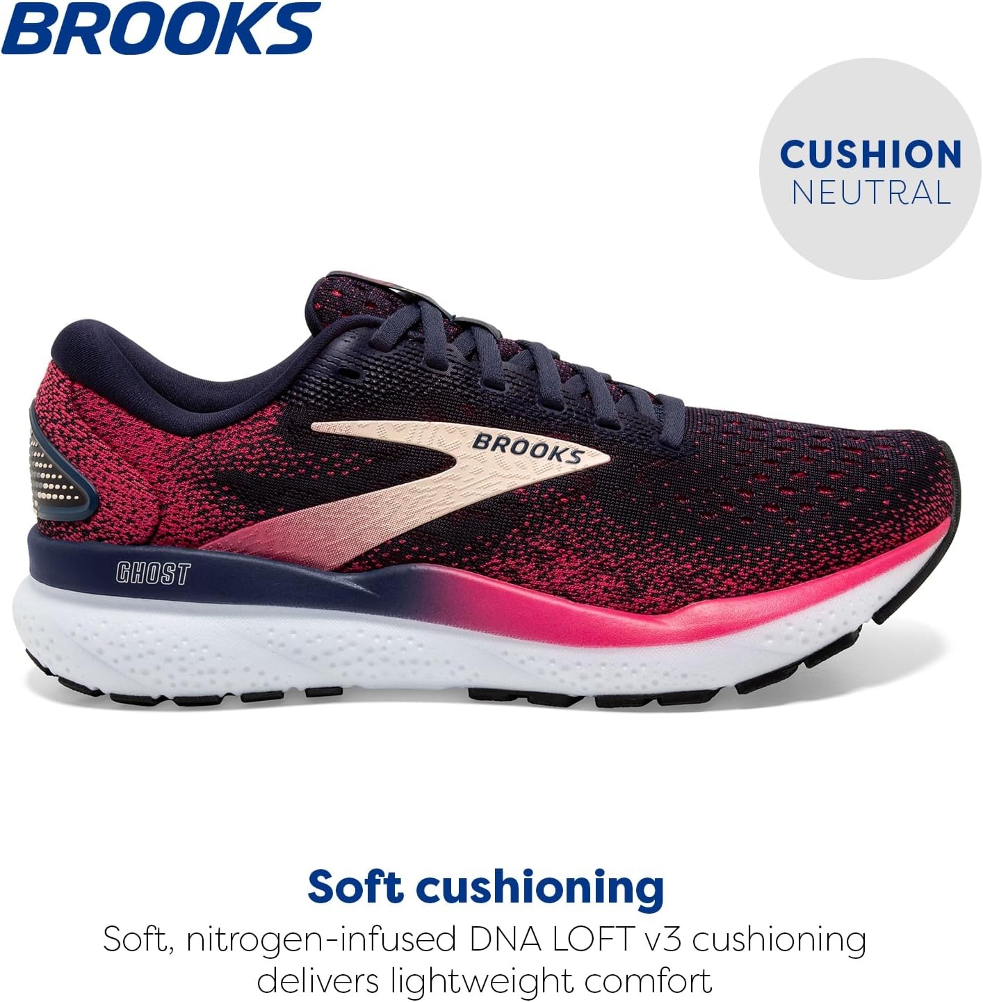 image:imageBrooks Womens Ghost 16 Neutral Running ShoePeacoatRaspberryApricot