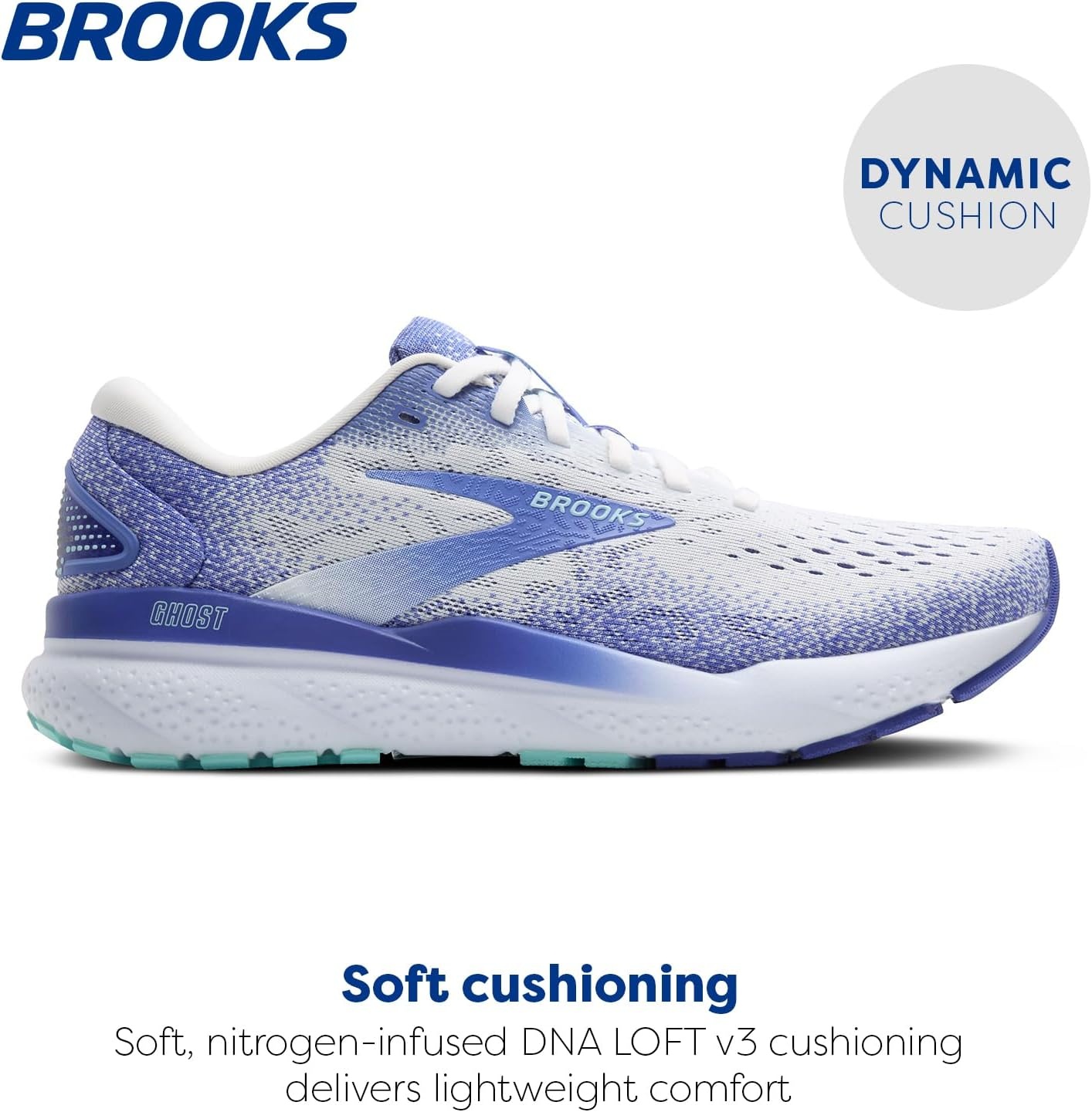 image:imageBrooks Womens Ghost 16 Neutral Running ShoeWhiteAmparo BlueLimpet Shell