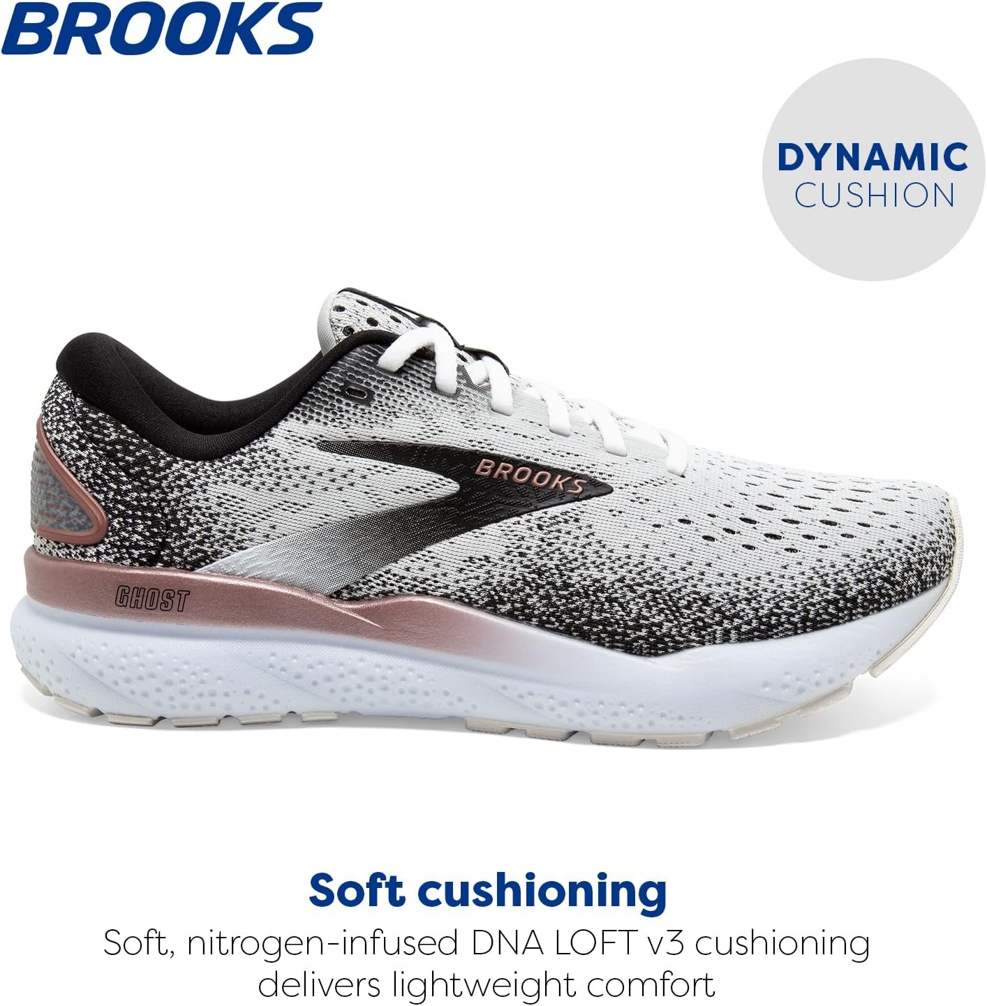 image:imageBrooks Womens Ghost 16 Neutral Running ShoeWhiteBlackRose Gold
